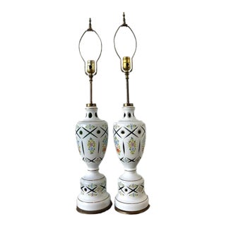 Vintage Cut Colored Glass Lamps - A Pair For Sale