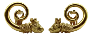 Vintage Lalaounis 22k Gold Spiral Bull’s Head Earrings, A Pair