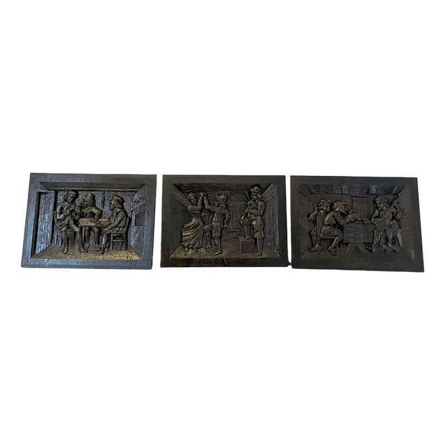 Victorian Carved Oak Panels, 1860s, Set of 3 For Sale