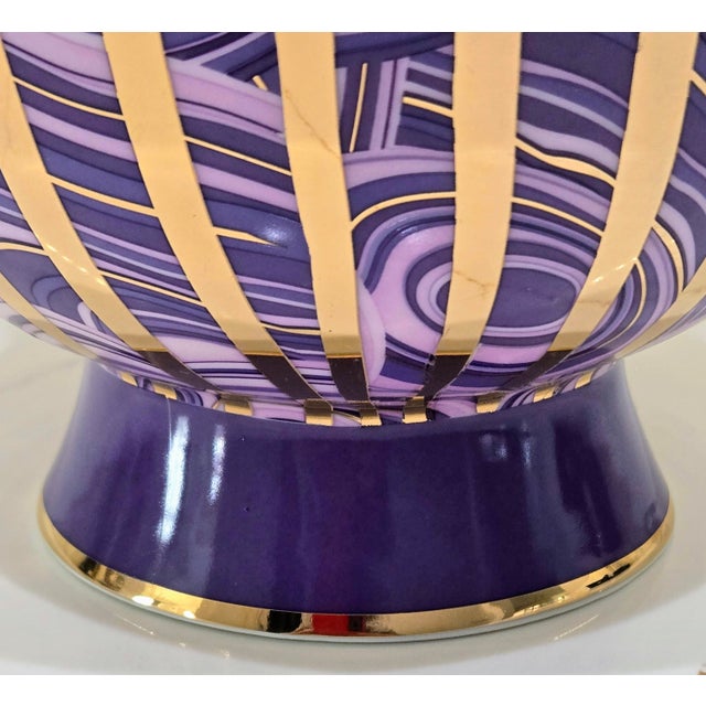 2015 Jonathan Adler Grand Purple Malachite Stripe Urn Vase For Sale In Dallas - Image 6 of 9