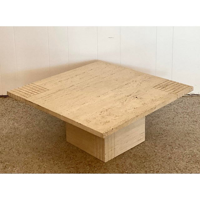 Vintage Boho Scored Travertine Side Table For Sale - Image 4 of 12