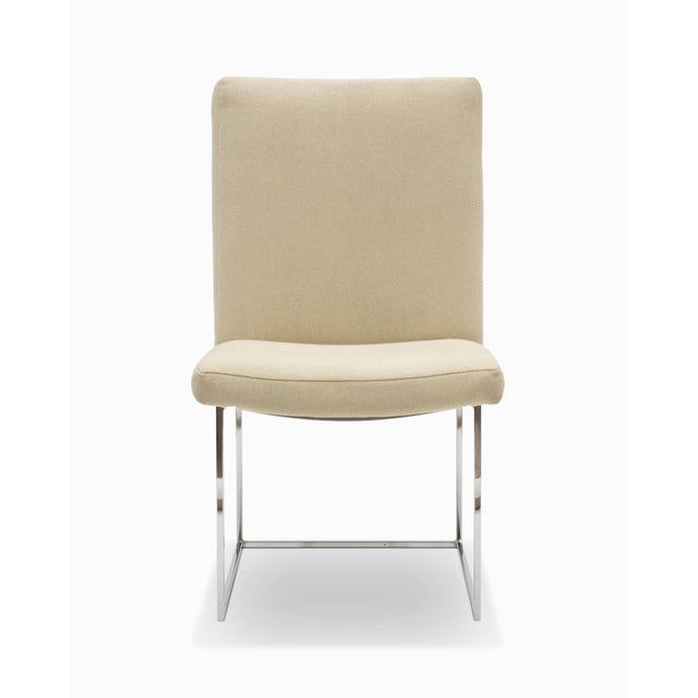 Beige Set of 4 Vintage Mid Century Chrome "Thin Line" Dining Chairs by Milo Baughman For Sale - Image 8 of 9