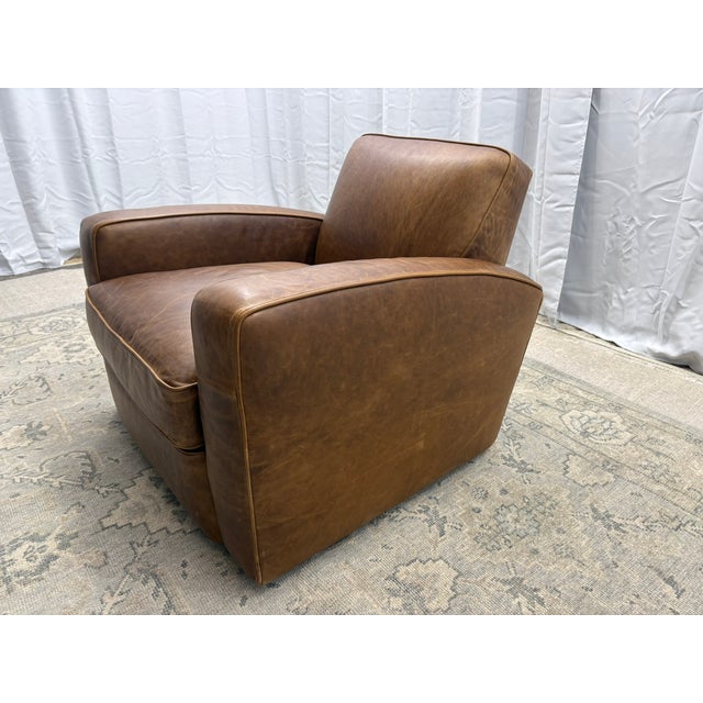 Rh Library Leather Swivel Chair – Classic Depth Italian Brompton Leather | Chestnut | Handcrafted in Usa For Sale - Image 15 of 18