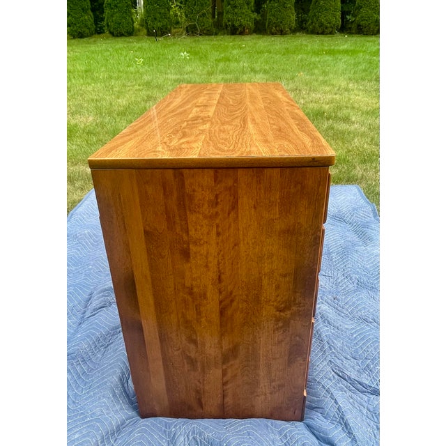 Contemporary 1970s Compact Solid Hardwood Writing Desk by Ethan Allen – Warm Minimalist Silhouette For Sale - Image 3 of 16
