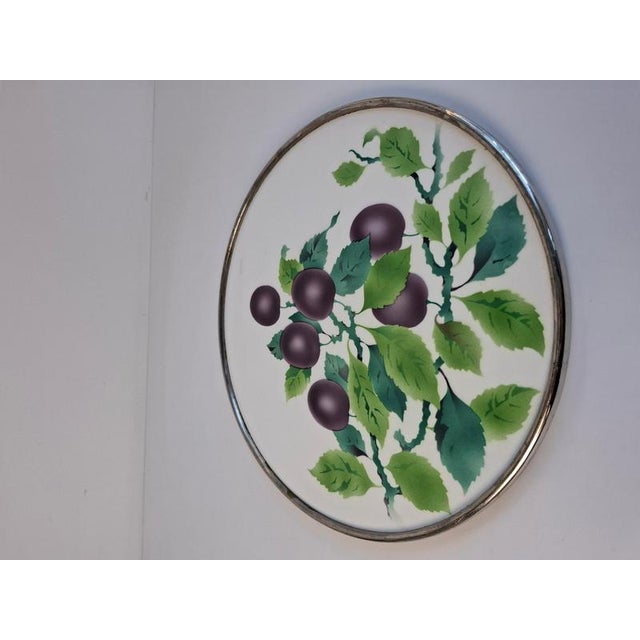 Art Deco Porcelain Tray with Plum Motif and Metal Rim, Czechoslovakia, 1930s For Sale - Image 12 of 13