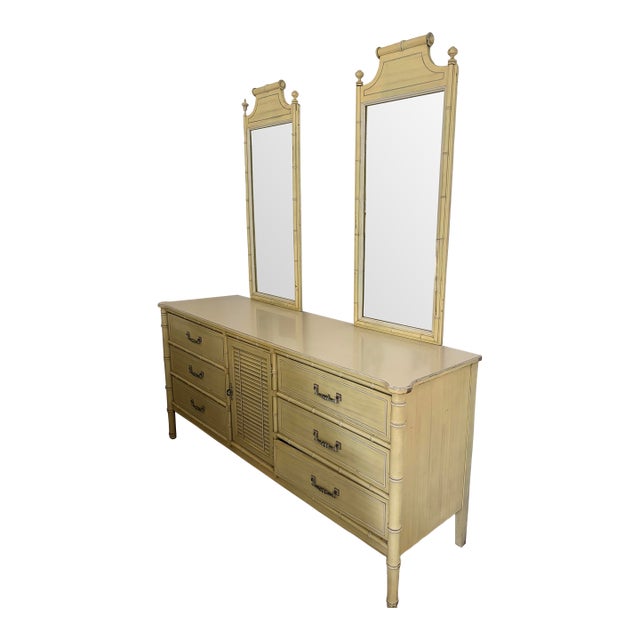 Midcentury Henry Link Bali Hai Hollywood Regency Dresser & Two Mirrors For Sale