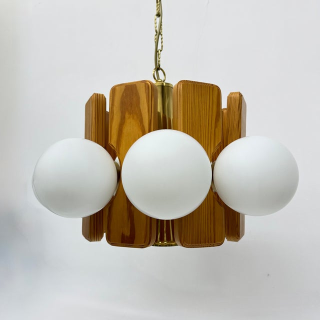 Vintage Pine Wooden Chandelier with Glass Globes, 1970s For Sale - Image 18 of 18