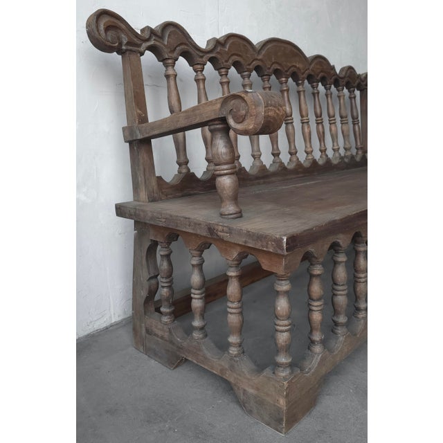 Wood Antique Architectural Spanish Mediterranean Style Bench For Sale - Image 7 of 8
