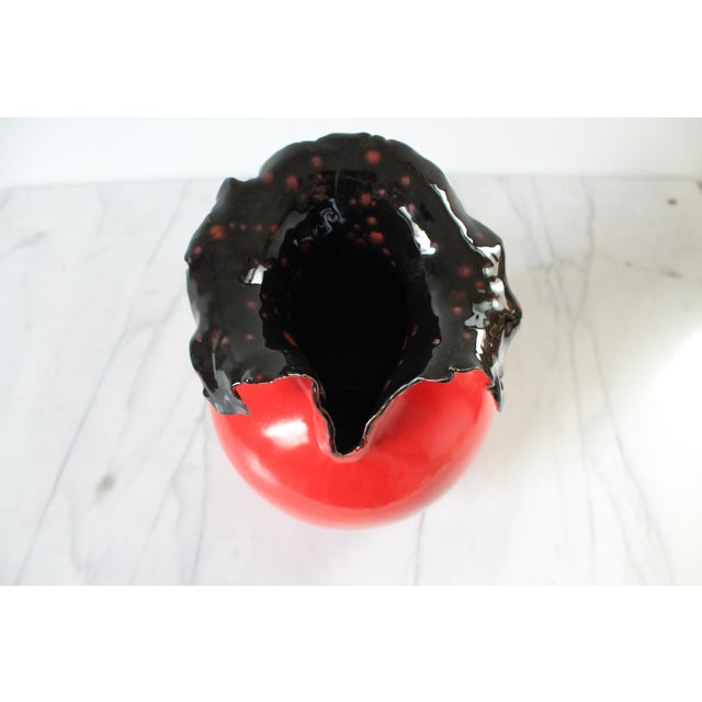 Contemporary Vintage Red & Black Artisan Made Vase or Vessel For Sale - Image 3 of 8