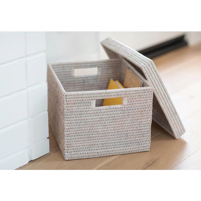 Wood Artifacts Rattan Letter File Storage Box with Lid in White Wash For Sale - Image 7 of 8
