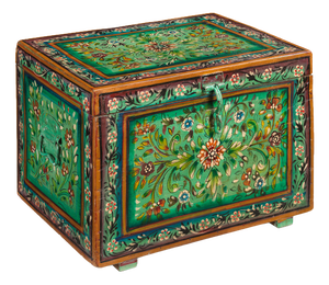 Green Floral Painted Wooden Box, 1940s