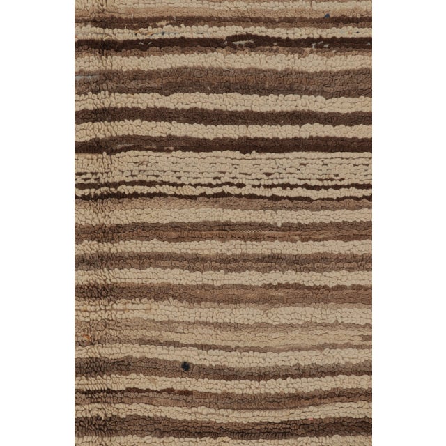 1960s Vintage Moroccan Rug in Ivory and Mocha With Striped Patterns - Rug & Kilim For Sale - Image 5 of 9