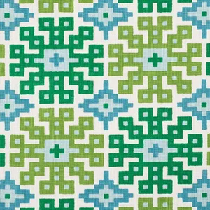 Schumacher Palmetto Print Fabric in Lagoon