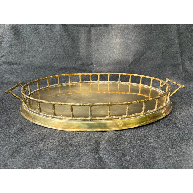 Vintage Faux Bamboo Brass Oval Tray For Sale - Image 9 of 17