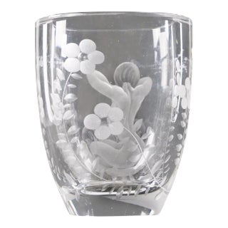 Circa 1920 Signed Lars Kjellander Swedish Nude Lady With Flowers Engraved Glass Vase For Sale