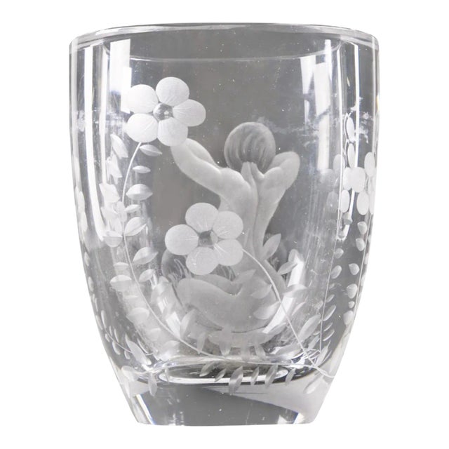 Circa 1920 Signed Lars Kjellander Swedish Nude Lady With Flowers Engraved Glass Vase For Sale