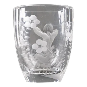 Circa 1920 Signed Lars Kjellander Swedish Nude Lady With Flowers Engraved Glass Vase