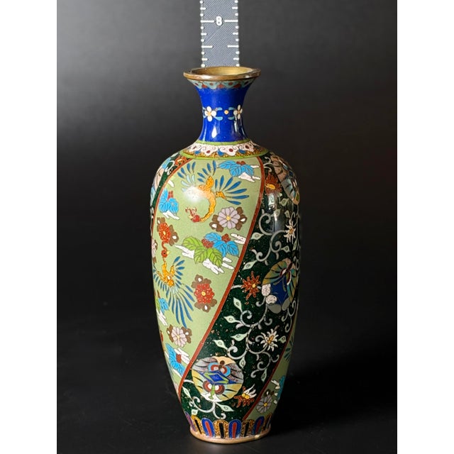 Antique Japanese Meiji Cloisonné Vase - Phoenix & Aventurine Goldstone, 7" For Sale In Sacramento - Image 6 of 7