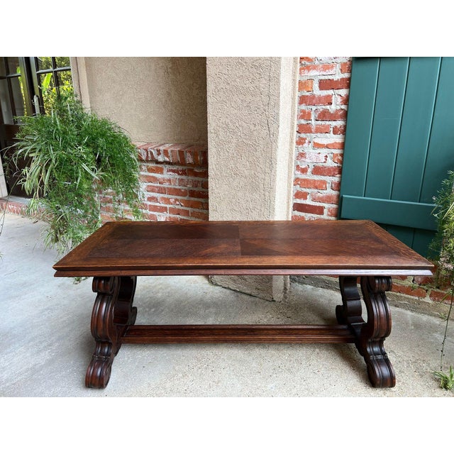 1900 - 1909 Antique French Coffee Table Carved Oak Bench Baroque Window Hall Seat C1900. For Sale - Image 5 of 18