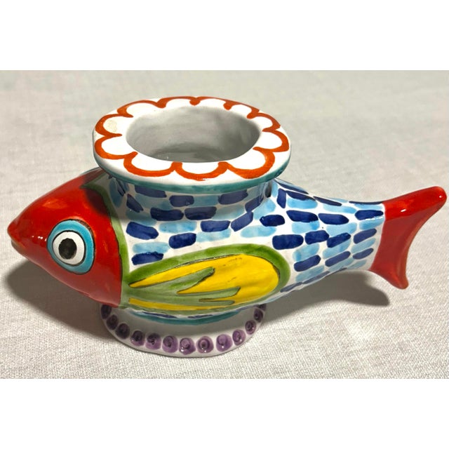 Mid 20th Century Italian Ceramic DeSimone for Vietri Hand Painted Fish Planter Vase For Sale In Naples, FL - Image 6 of 8