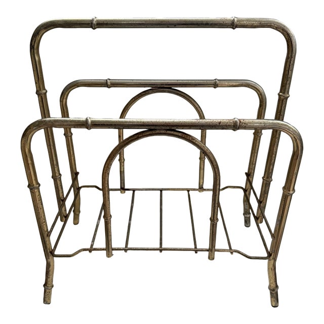 Vintage Brass Magazine Rack / Record Holder For Sale