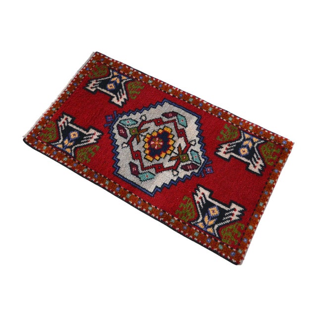 1970s 1970s Hand Knotted Small Turkish Rug Entry Kitchen Decor Door Mat Yastik Rug - 20" X 36" For Sale - Image 5 of 11