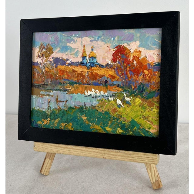 Impressionist Oil Painting Evening at the Church Pond Oksana Ivanyuk For Sale - Image 3 of 11