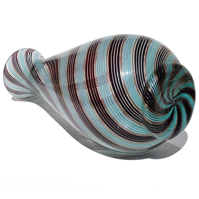 Dino Martens Murano Vintage Blue Black Copper Aventurine Italian Art Glass Centerpiece Flower Vase For Sale In Orlando - Image 6 of 11