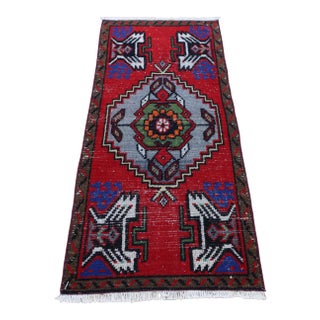 1960s Turkish Vintage Hand Knotted Doormat Rug For Sale