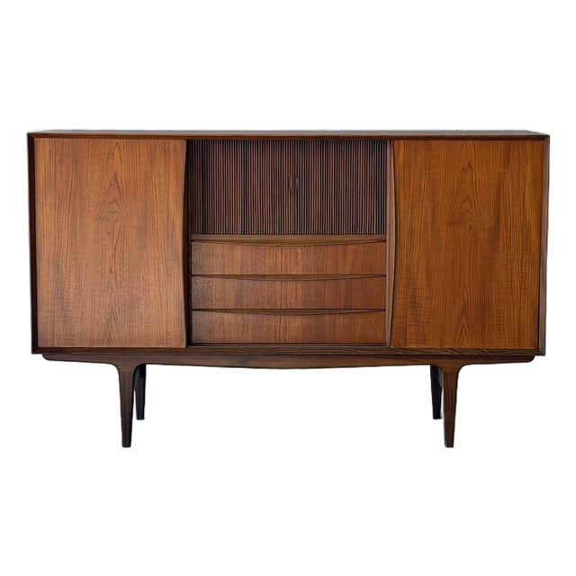 Teak Sideboard Credenza With Sliding Doors and Drawers Danish Mid-Century Modern 1960s For Sale
