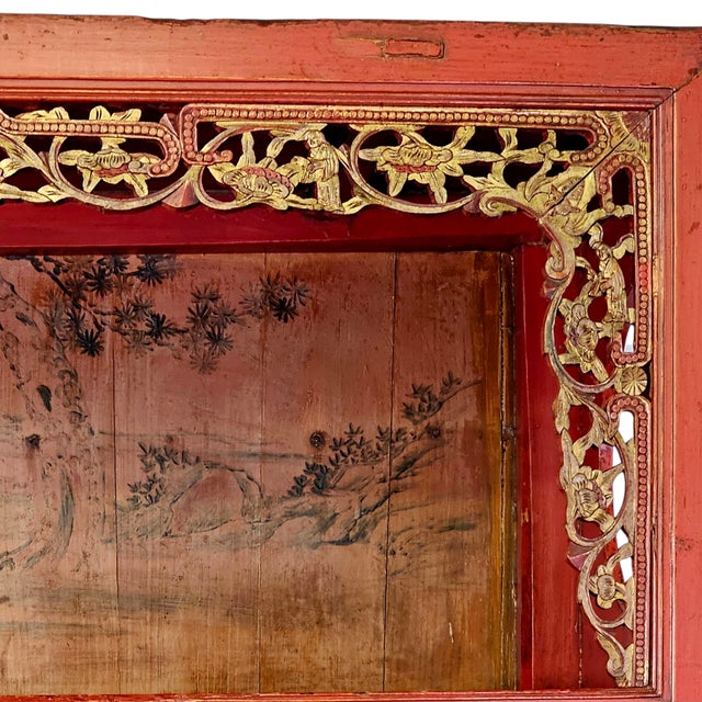 Late 19th Century Antique Chinese Red Lacquer Scholar Cabinet With Carved Fretwork, 75.5", Late Qin G / Early Republic For Sale - Image 5 of 18