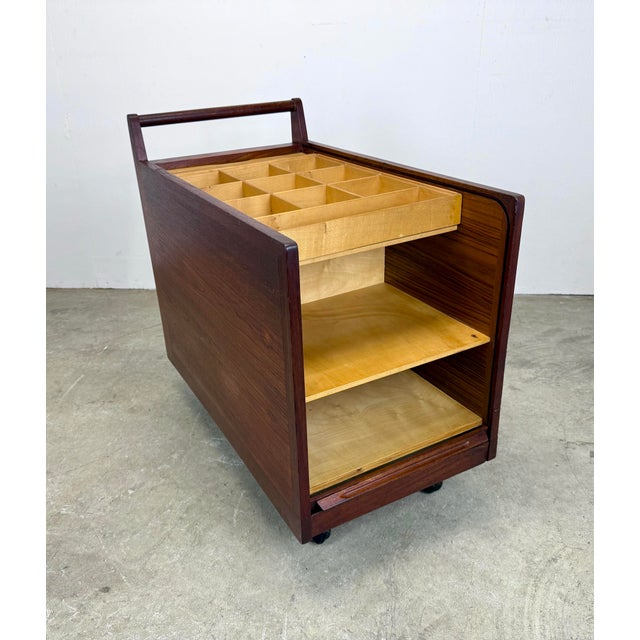 Mid Century Danish Modern Teak Tambour Door Craft / Sewing / Art / Bar Cart For Sale In New York - Image 6 of 12