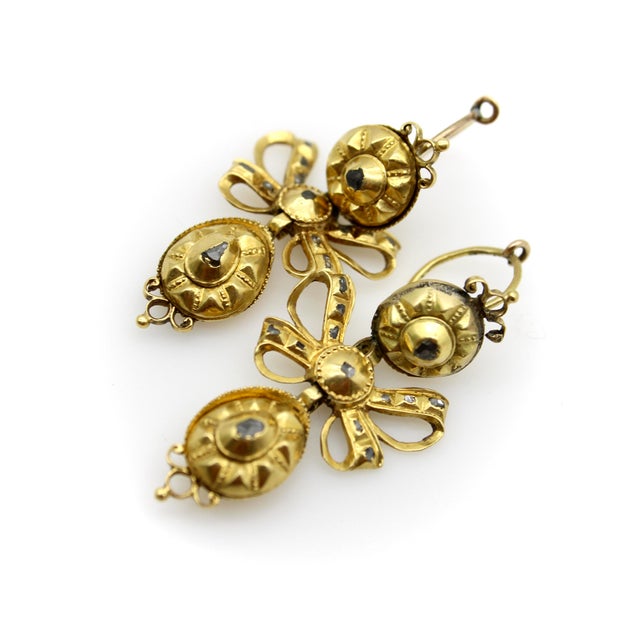 Late 18th Century Georgian Iberian 21k Gold Pendeloque Diamond Earrings, A Pair For Sale - Image 4 of 9