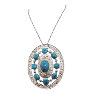 Vintage 1970s Signed Alice Caviness Cabochon Faux-Turquoise Pendant Necklace