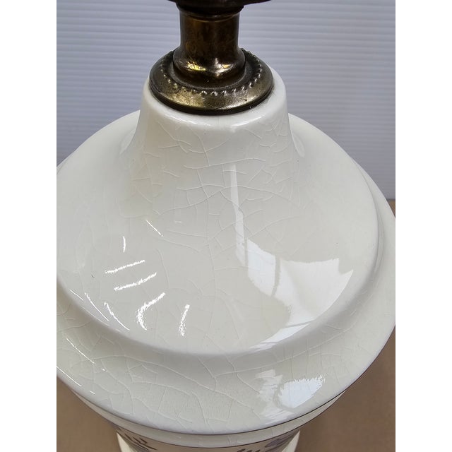 Mid-Century Crackled Finish Porcelain Off-White and Blue Flower Jar Table Lamp For Sale - Image 10 of 10