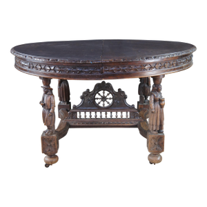 Antique French Breton Brittany Maritime Figural Carved Chestnut Dining Table