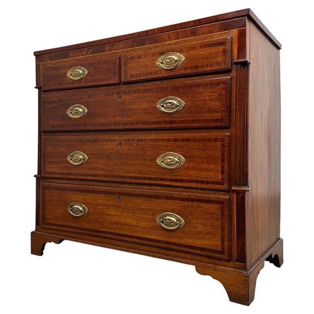 2000 - 2009 18th Century English Georgian Inlaid and Crossbanded Oak Chest of Drawers For Sale - Image 5 of 12