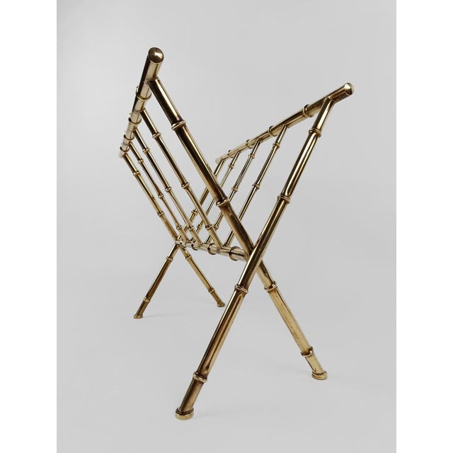 Vintage Gilded Brass & Faux Bamboo Magazine Rack, Italy, 1960s For Sale - Image 18 of 18