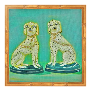 Staffordshire Ceramic Dog Oil Painting Figurines Original, Chinoiserie Palm Beach Style, Signed by Tatiana Duperault For Sale