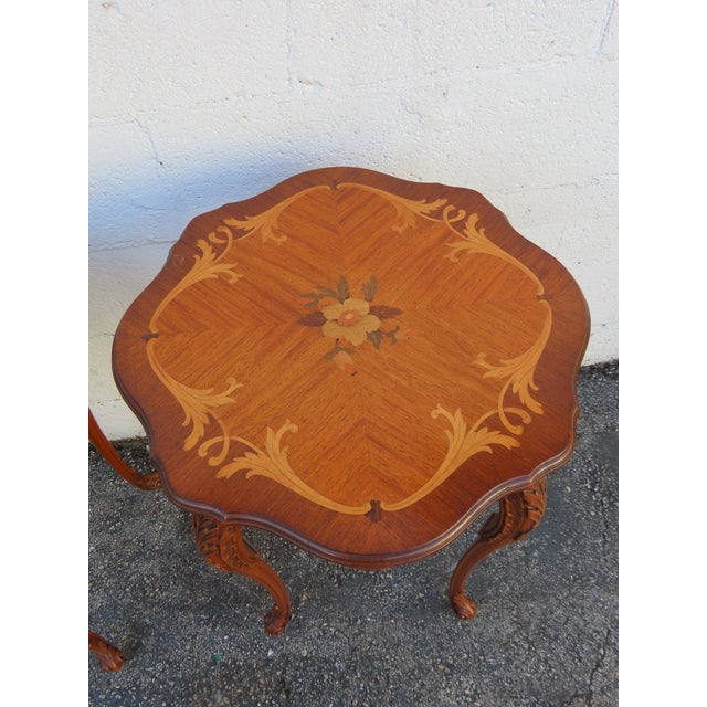 Early 1900s French Carved Inlay Round Side End Tables a Pair 6375a For Sale - Image 14 of 14