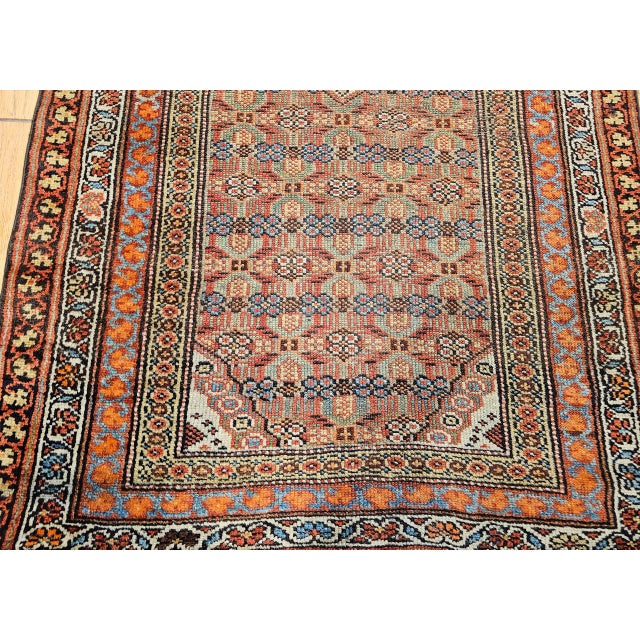 Antique Persian Serab Camel Hair Runner Rug, Hand-Knotted Wool, Geometric Pattern, Red & Green, 3x13 For Sale - Image 17 of 17