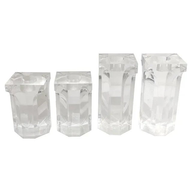 1970's Lucite Column Candle Holders in the Style of Charles Hollis Jones, Set/4 For Sale - Image 12 of 12