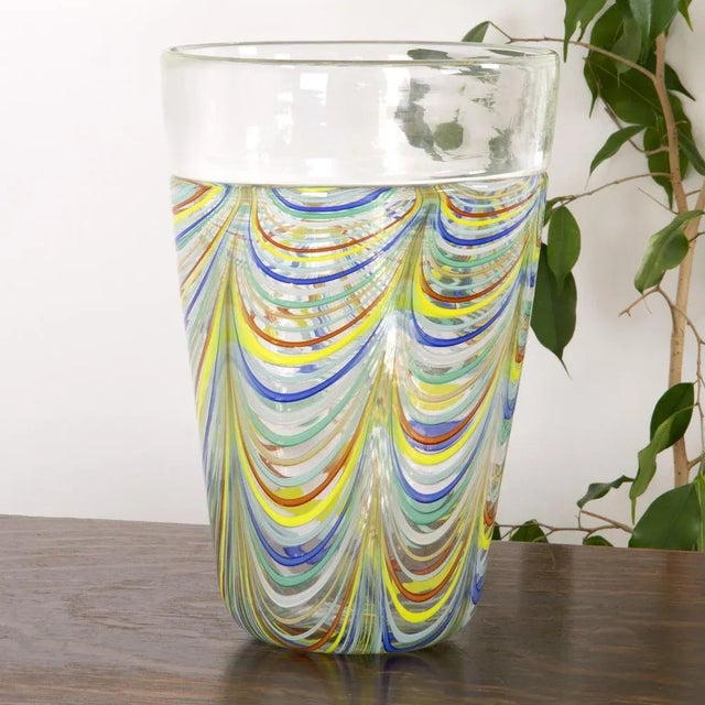 Phoenician Lace Vase in Murano Glass with Polychrome Filigrees and Crystal Incalmo by Archimede Seguso For Sale - Image 9 of 12