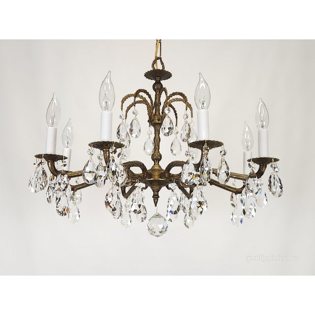 Brass Antique 8 Arm Dark Patina Opulent Brass Cut Lead Glass Crystal Chandelier For Sale - Image 8 of 15