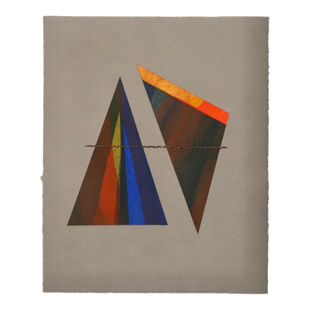 Original Modernist Multicolor Geometric Abstract Collage on Grey Handmade Paper With Braided Thread by Casey R. Klein For Sale