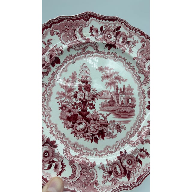 A Antique Staffordshire "Fountain Scenery" Pink Transfer Decorated Plate, 1830’s Made in the Staffordshire district of...