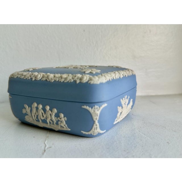 Ceramic Vintage Wedgwood Pale Blue Jasperware Trinket Box With Lid, Neoclassical Relief For Sale - Image 7 of 12