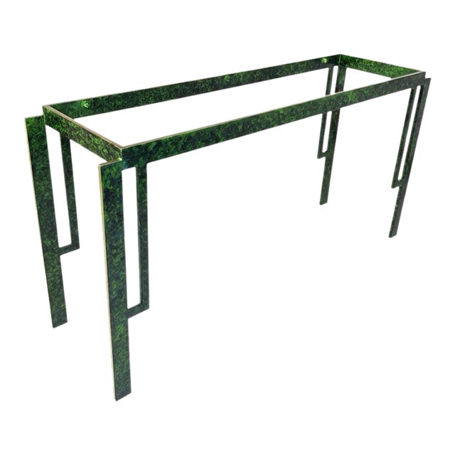 Postmodern 1970’s Tony Duquette Style Faux Malachite Console Table - Newly Painted For Sale - Image 3 of 11