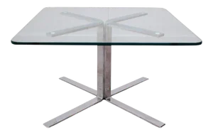 Vintage Mid Century Modern Chrome Glass X-Base Coffee Table Milo Baughman Style