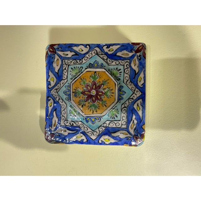 Wall Hanging Vintage Square Embossed Persian Tile For Sale - Image 10 of 12